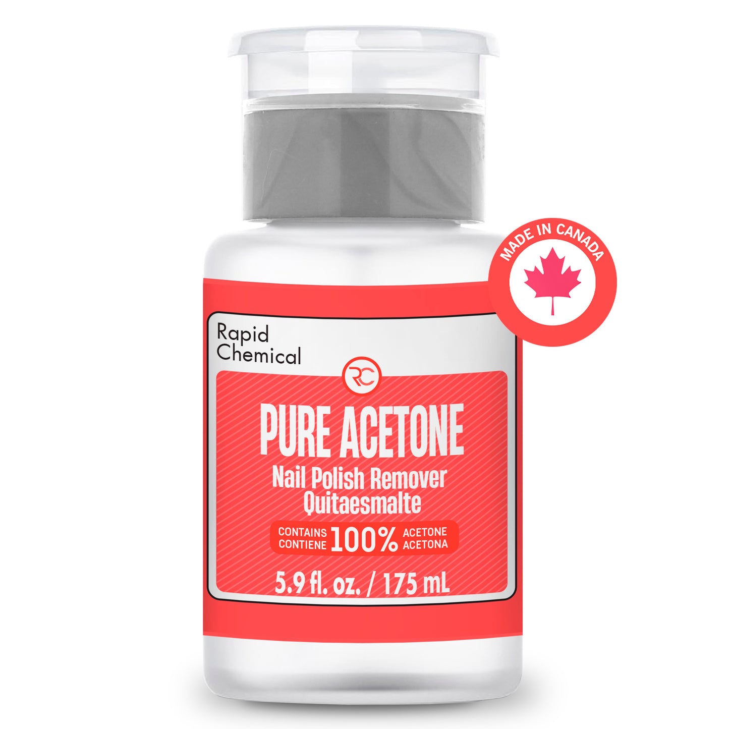 Rapid Chemical 100% Pure Acetone 175ml – Made in Canada, professional nail polish remover, fast-acting formula for salon & home use.