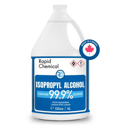 Rapid Chemical 99.9% USP Grade 4L Isopropyl Alcohol – Premium quality, made in Canada, ideal for medical, industrial, and personal use. Sealed for safety and eco-friendly packaging.