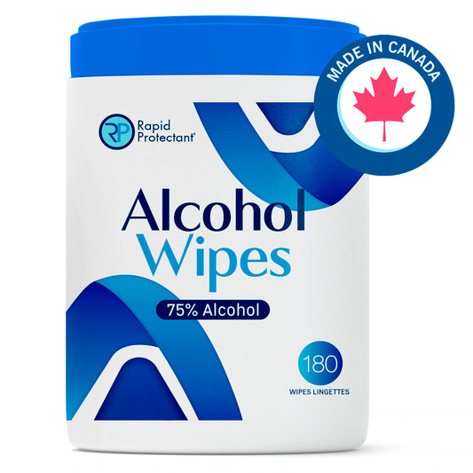 Rapid Protectant 75% Alcohol Wipes 180ct – Made in Canada, disinfecting wipes for hands & surfaces, ideal for home, office, and travel use.