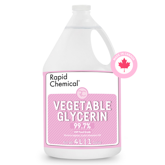 Rapid Chemical 99.7% USP Food Grade Vegetable Glycerin 4L – High-purity, eco-friendly, and vegetable-based liquid. Ideal for food, beverages, skincare, and pharmaceutical applications. Made in Canada, sealed for safety, and packaged in recyclable materials.